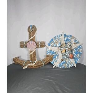 Nautical Wall Decor Set Rope Anchor & Starfish Plaque Seashells Beach House Art